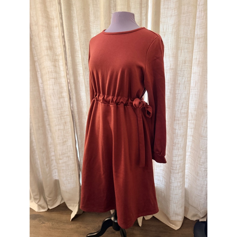 Inherit Women Dress XL Rust Long Sleeve Tie Waist Fleece Lined Modest Cozy